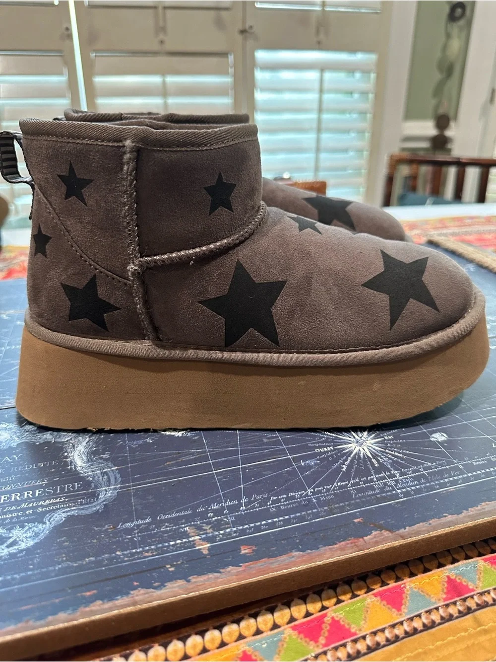 Steve Madden “Chels” Charcoal Star Suede Platform Boots – Size 8